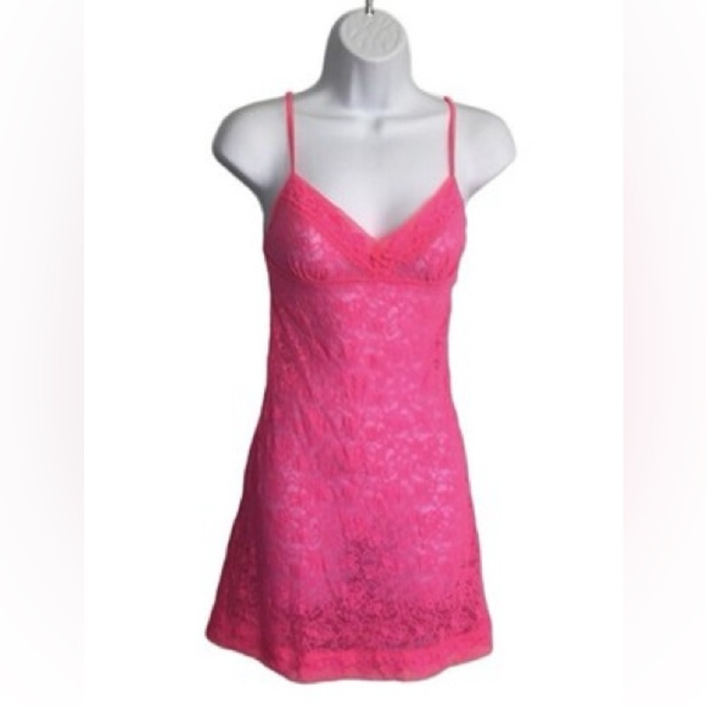 Victoria’s Secret Hot Pink Lace Chemise Slip Size Medium